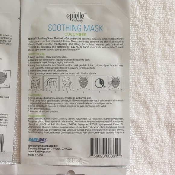 epielle Skincare Nwt 4 Hydrating Face Masks Epielle Collagen Aloe Vera And Green Tea
